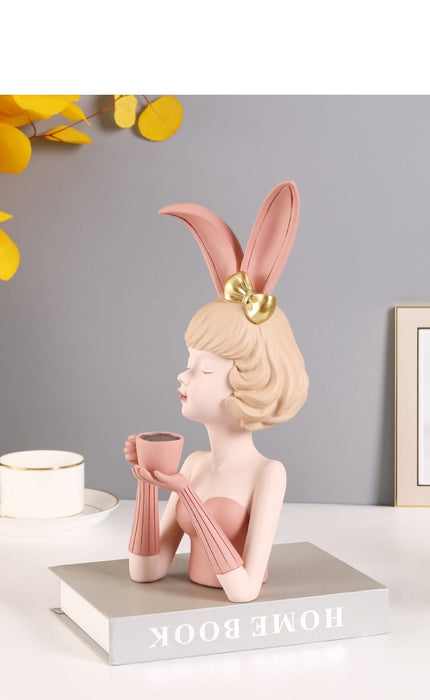 Resin Bunny Girl Figurine Home Office Decor