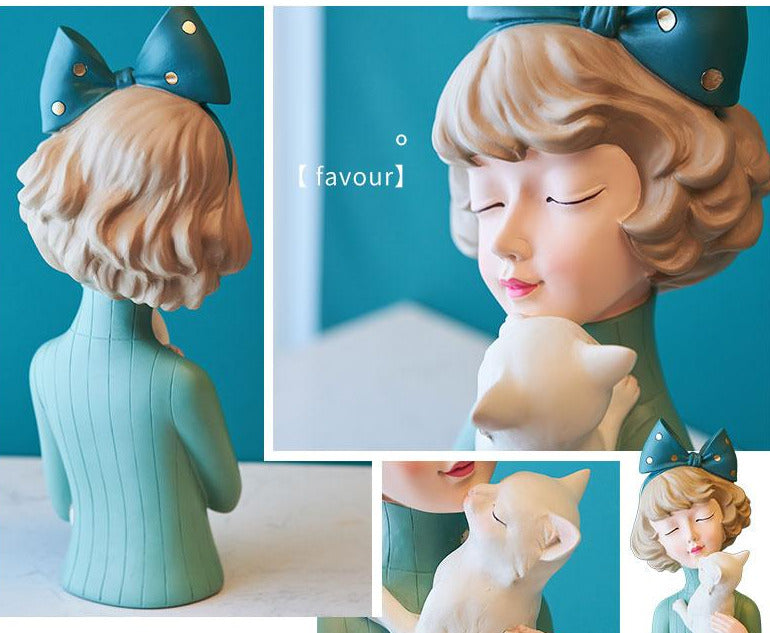 Cute Girl Resin Figurines Home Office Decor