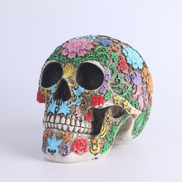 Colorful Resin Skull Figurine Home Office Decor