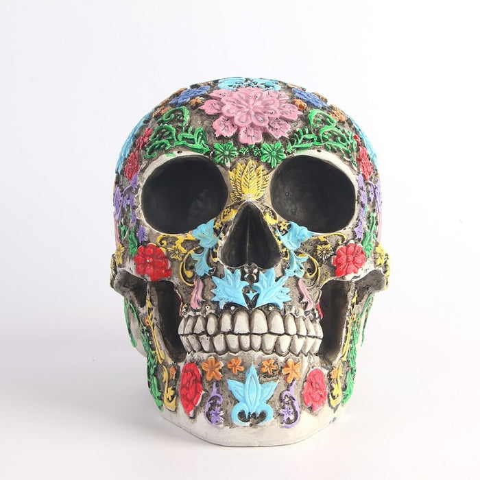 Colorful Resin Skull Figurine Home Office Decor