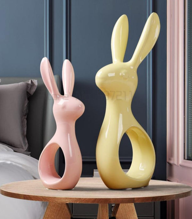Simple Ceramic Rabbit Figurine Home Office Decor