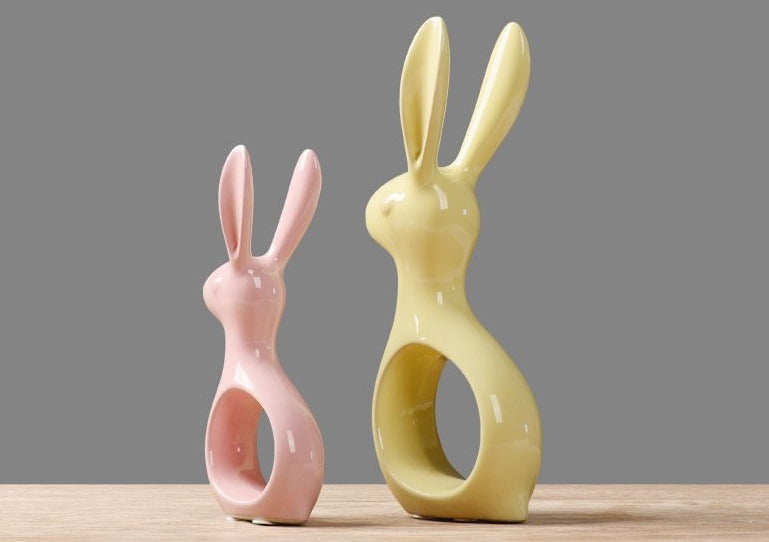 Simple Ceramic Rabbit Figurine Home Office Decor