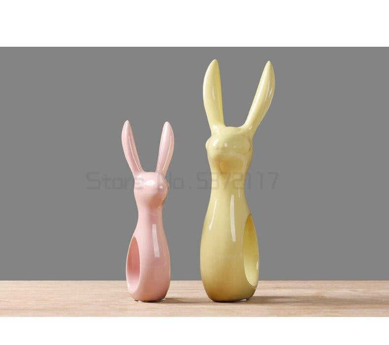Simple Ceramic Rabbit Figurine Home Office Decor