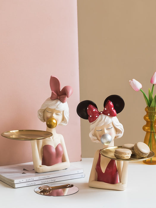 Resin Girl with Tray Home Office Decor