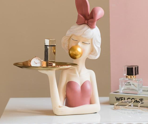 Resin Girl with Tray Home Office Decor