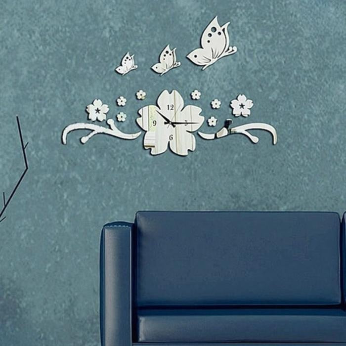 Flowers and Butterflies DIY Sticker Wall Clock