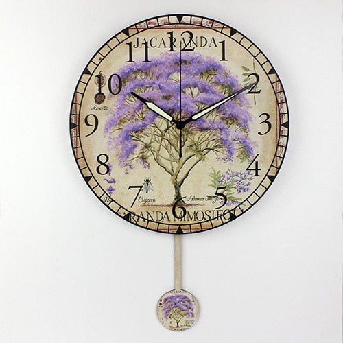 Blue Jacaranda Fern Tree Pendulum Wall Clock