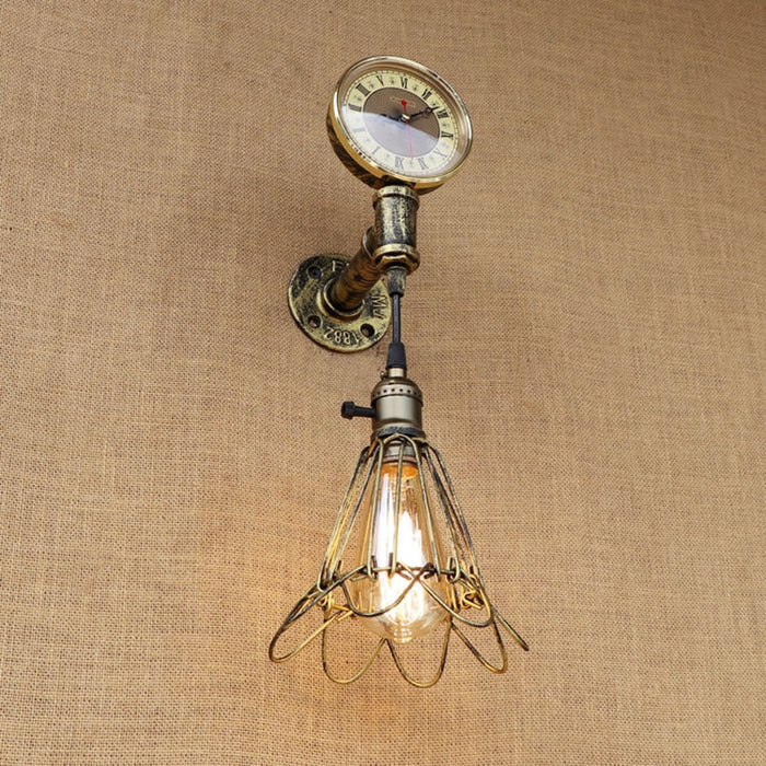 Vintage Indoor LED Wall Lamp with Rustic Industrial Clock