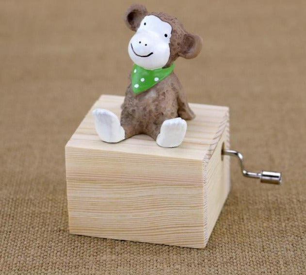 Lovely Miniature Sitting Animal Wooden Music Box Home Decor