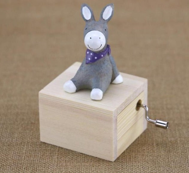 Lovely Miniature Sitting Animal Wooden Music Box Home Decor