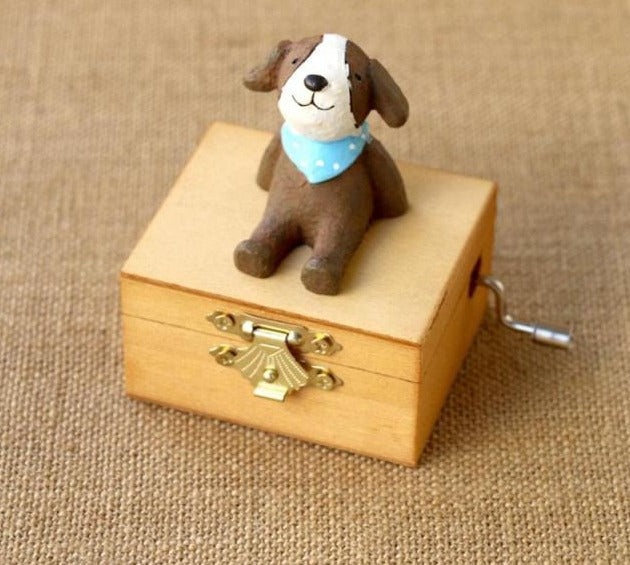 Lovely Miniature Sitting Animal Wooden Music Box Home Decor