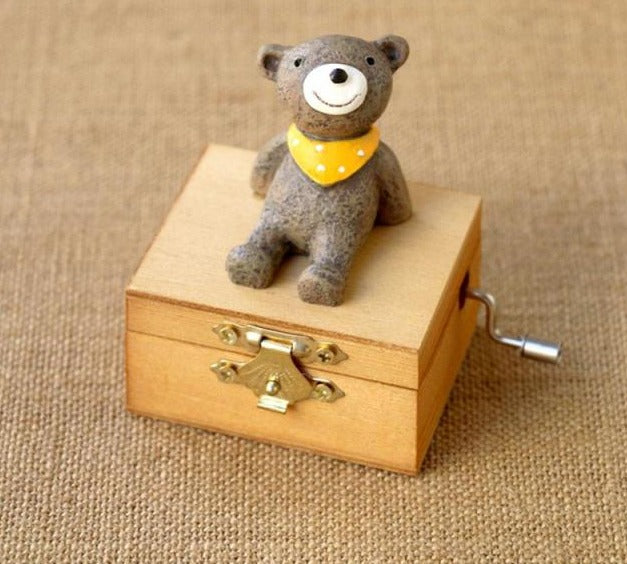 Lovely Miniature Sitting Animal Wooden Music Box Home Decor
