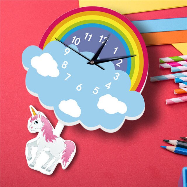 Cartoon Unicorn & Rainbow Pendulum Wall Clock